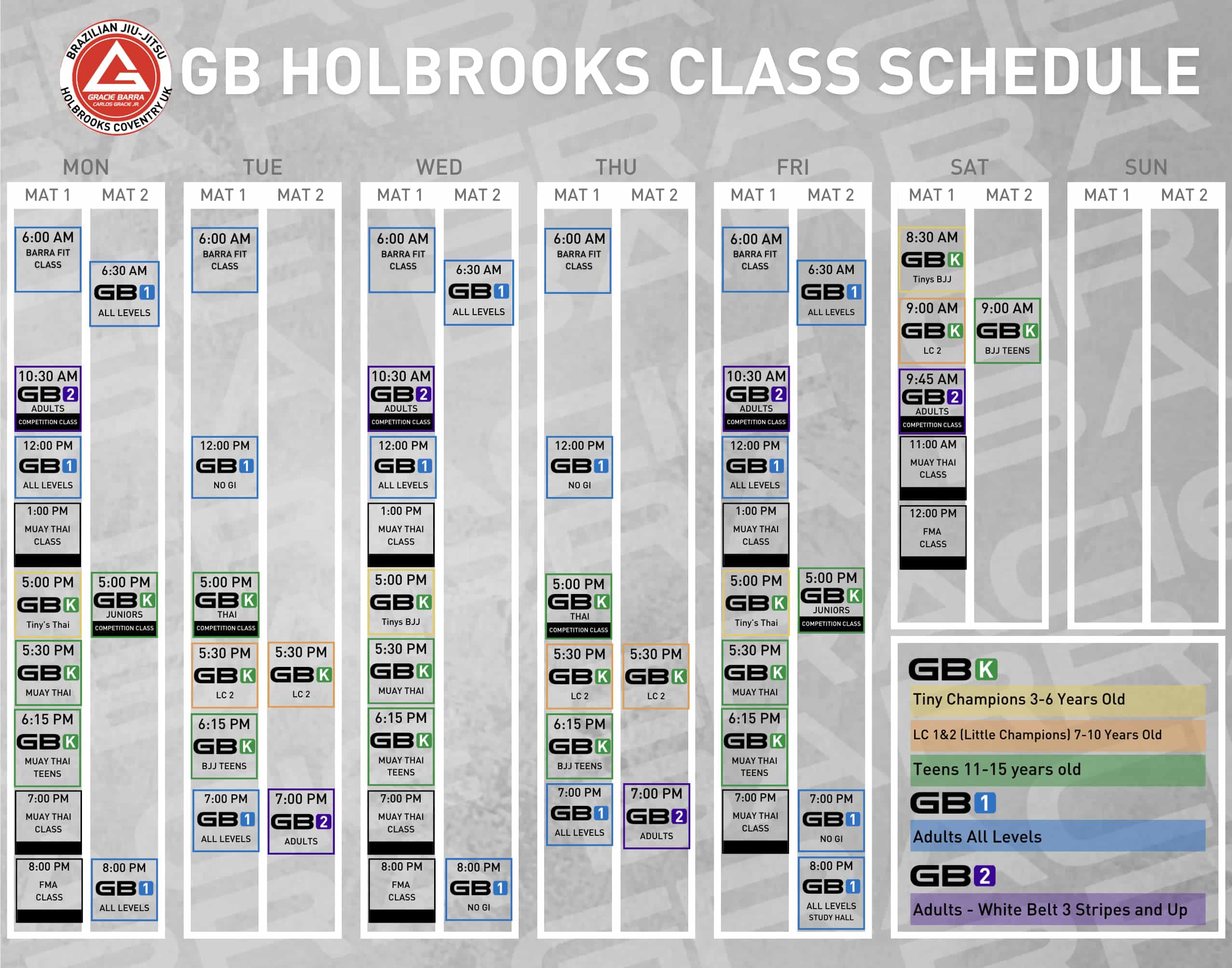 Gracie Barra Holbrooks Class Schedule